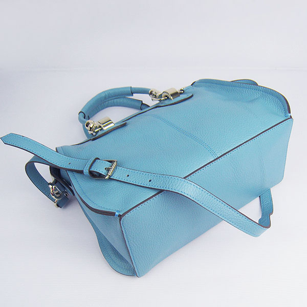 Fake Hermes New Arrival Double-duty leather handbag Light Blue 60669